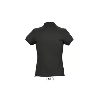   Női PASSION négy gombos rövid ujjú galléros pamut póló, SOL'S SO11338, Black-2XL