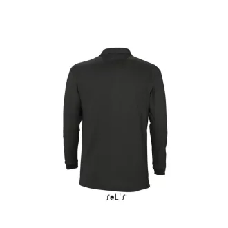   Férfi WINTER II hosszú ujjú három gombos galléros piké pamut póló, SOL'S SO11353, Black-2XL