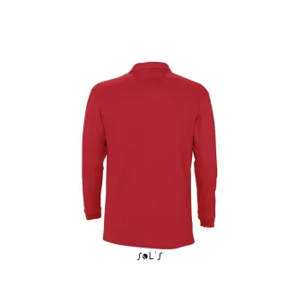   Férfi WINTER II hosszú ujjú három gombos galléros piké pamut póló, SOL'S SO11353, Red-2XL
