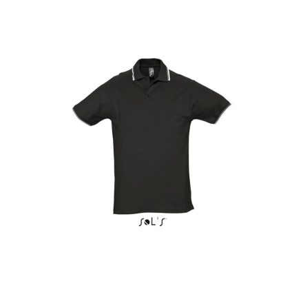 Férfi PRACTICE rövid ujjú kontrasztcsíkos galléros piké pamut póló, SOL'S SO11365, Black/White-XL