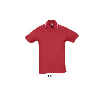 Férfi PRACTICE rövid ujjú kontrasztcsíkos galléros piké pamut póló, SOL'S SO11365, Red/White-L