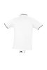 Férfi PRACTICE rövid ujjú kontrasztcsíkos galléros piké pamut póló, SOL'S SO11365, White/Navy-L