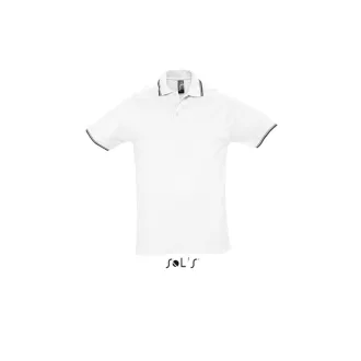   Férfi PRACTICE rövid ujjú kontrasztcsíkos galléros piké pamut póló, SOL'S SO11365, White/Navy-S