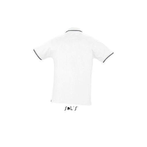 Férfi PRACTICE rövid ujjú kontrasztcsíkos galléros piké pamut póló, SOL'S SO11365, White/Navy-XL