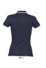 Női PRACTICE rövid ujjú kontrasztcsíkos galléros piké pamut póló, SOL'S SO11366, Navy/White-L