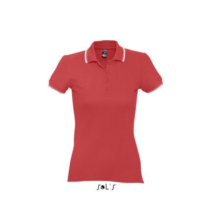 Női PRACTICE rövid ujjú kontrasztcsíkos galléros piké pamut póló, SOL'S SO11366, Red/White-2XL