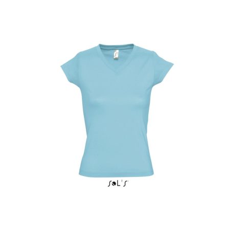 Női MOON V-nyakú rövid ujjú pamut póló, SOL'S SO11388, Atoll Blue-2XL