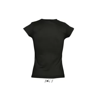   Női MOON V-nyakú rövid ujjú pamut póló, SOL'S SO11388, Deep Black-2XL