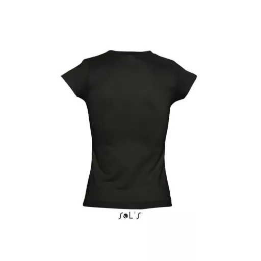 Női MOON V-nyakú rövid ujjú pamut póló, SOL'S SO11388, Deep Black-M