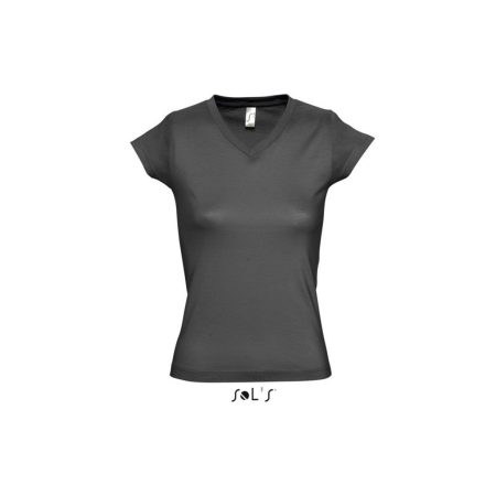 Női MOON V-nyakú rövid ujjú pamut póló, SOL'S SO11388, Dark Grey-XL