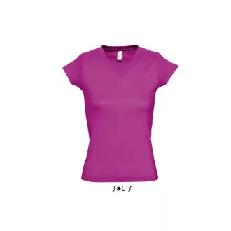   Női MOON V-nyakú rövid ujjú pamut póló, SOL'S SO11388, Fuchsia-2XL