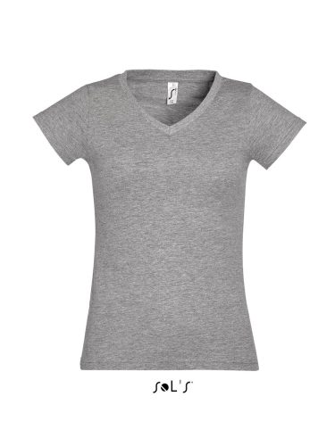 Női MOON V-nyakú rövid ujjú pamut póló, SOL'S SO11388, Grey Melange-2XL