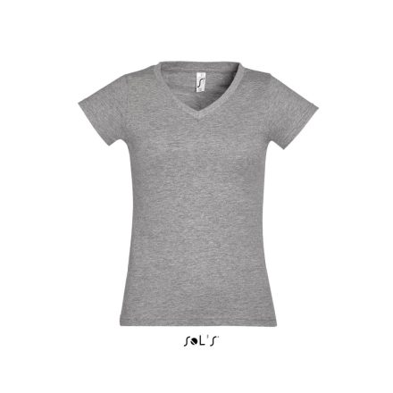 Női MOON V-nyakú rövid ujjú pamut póló, SOL'S SO11388, Grey Melange-XL