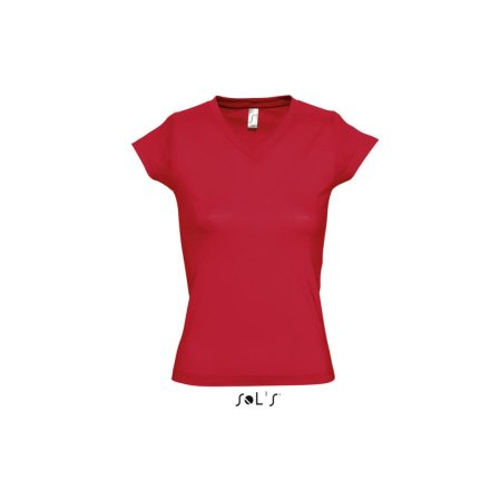 Női MOON V-nyakú rövid ujjú pamut póló, SOL'S SO11388, Red-L