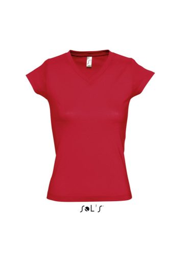 Női MOON V-nyakú rövid ujjú pamut póló, SOL'S SO11388, Red-S
