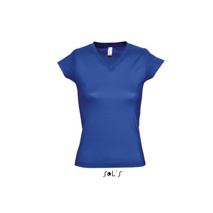 Női MOON V-nyakú rövid ujjú pamut póló, SOL'S SO11388, Royal Blue-L