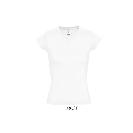 Női MOON V-nyakú rövid ujjú pamut póló, SOL'S SO11388, White-2XL