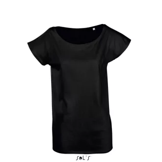   Női MARYLIN rövid ujjú csónak nyakú hosszított póló, SOL'S SO11398, Deep Black-M