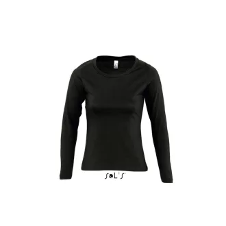   Női MAJESTIC környakas hosszú ujjú pamut póló, SOL'S SO11425, Deep Black-S