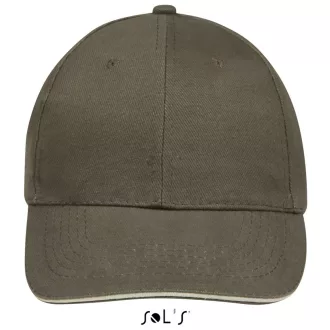   Uniszex vastag 6 paneles pamut baseball sapka, SOL'S SO88100, Army/Beige-U