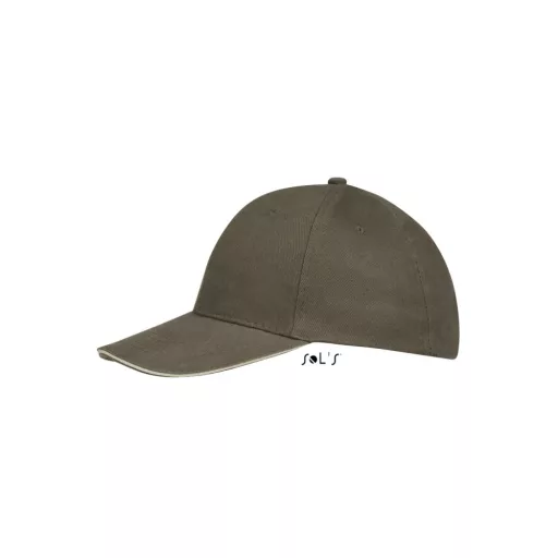 Uniszex vastag 6 paneles pamut baseball sapka, SOL'S SO88100, Army/Beige-U