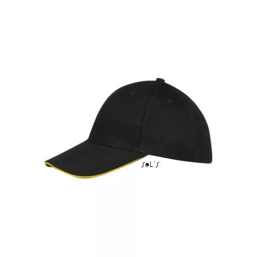 Uniszex vastag 6 paneles pamut baseball sapka, SOL'S SO88100, Black/Gold-U