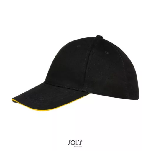 Uniszex vastag 6 paneles pamut baseball sapka, SOL'S SO88100, Black/Gold-U