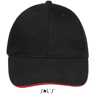  Uniszex vastag 6 paneles pamut baseball sapka, SOL'S SO88100, Black/Red-U