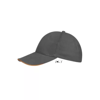   Uniszex vastag 6 paneles pamut baseball sapka, SOL'S SO88100, Dark Grey/Orange-U