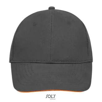   Uniszex vastag 6 paneles pamut baseball sapka, SOL'S SO88100, Dark Grey/Orange-U
