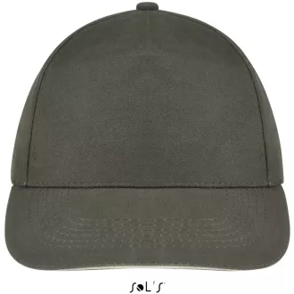   Uniszex tépőzáras 5 paneles pamut baseball sapka, SOL'S SO88110, Army/Beige-U