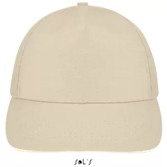   Uniszex tépőzáras 5 paneles pamut baseball sapka, SOL'S SO88110, Beige/White-U