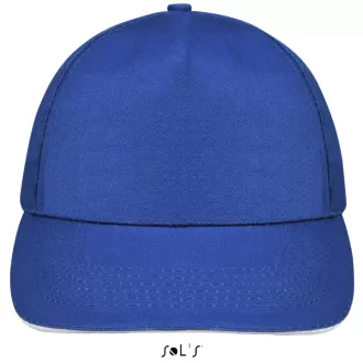   Uniszex tépőzáras 5 paneles pamut baseball sapka, SOL'S SO88110, Royal Blue/White-U