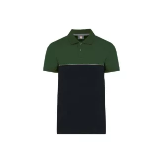   WK210 kétszinű, környezetbarát rövid ujjú galléros póló Designed To Work, Black/Forest Green-XS
