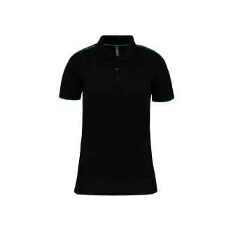   WK271 rövid ujjú Női galléros póló, kontrasztos diszítésekkel Designed To Work, Black/Kelly Green-XS