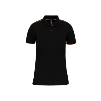   WK271 rövid ujjú Női galléros póló, kontrasztos diszítésekkel Designed To Work, Black/Orange-XS