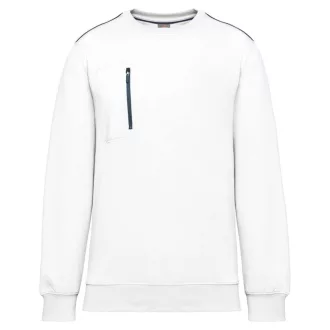   WK403 mellzsebes környakas unisex pulóver, kontrasztos díszítéssel Designed To Work, White/Navy-XS