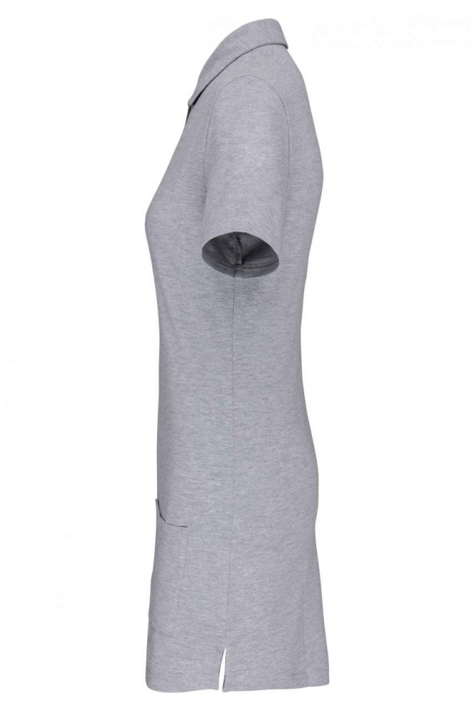 Designed To Work WK209 Női rövid ujjú hosszított piké póló, Oxford Grey/Navy